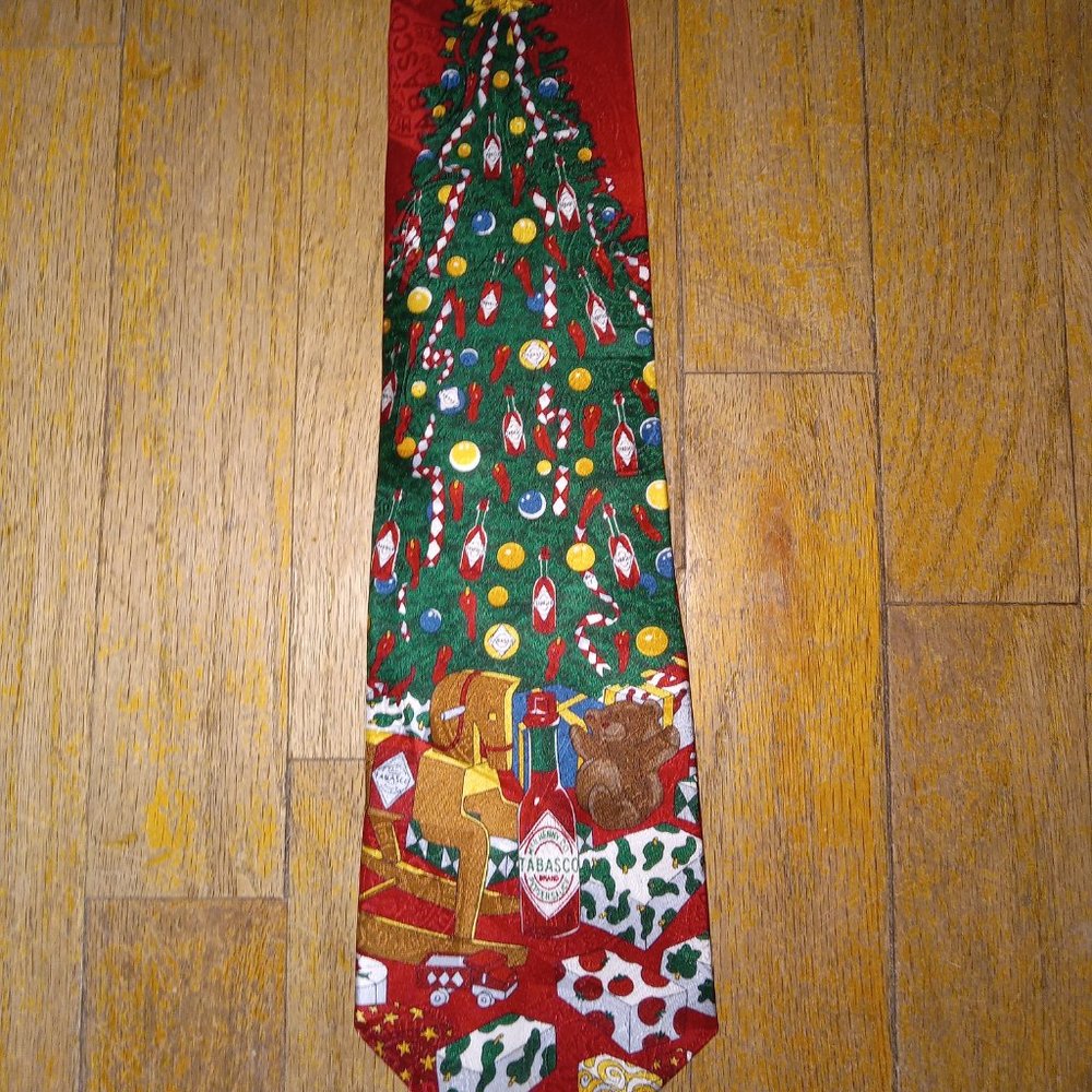 Vintage Novelty Tabasco Christmas Tree Silk Tie